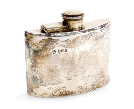 A George V silver hip flask, of plain curvilinear form, lacking cork, G and JW Hawksley, Sheffield 1919, 3.95oz, 8cm high.