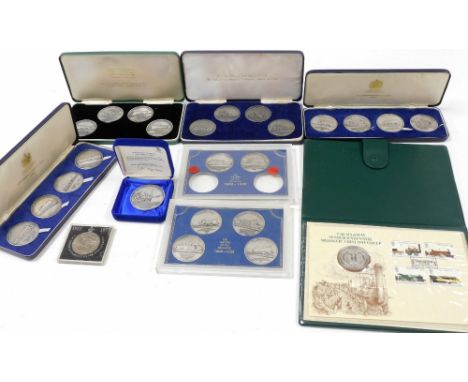 Four History of the Railways medal sets, a Railway sesquicentennial medallic first day cover, commemorative coins, other Hist