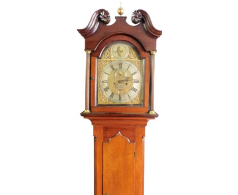 A Georgian mahogany longcase clock, by Andrew Padbery Bishops Waltham, the Tempus Fugit break arch dial with dolphin and mask