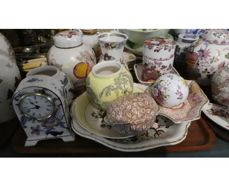 A Tray of Ceramics to Include Masons Fruit Basket, Canister and Bowl, Masons Fruit Patterned Ginger Jar, Masons Amethyst Vase