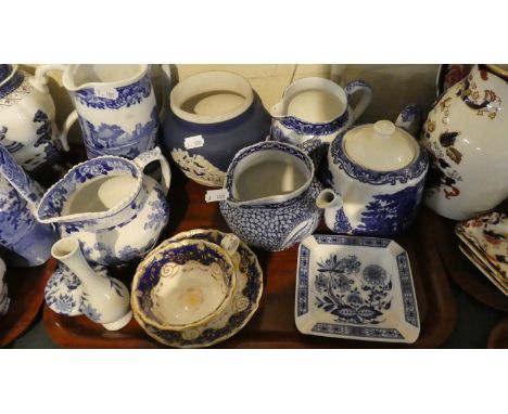 A Tray of Blue and White Ceramics to Include Adams Jug, Copeland Spode Italian Coffee Pot, Teapot etc 