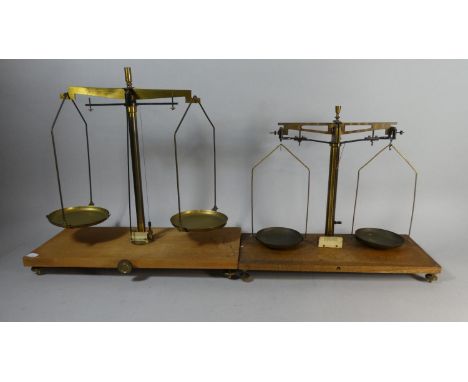 Two Vintage Chemist's Balances on Wooden Plinths, One Labelled Micro-Major 