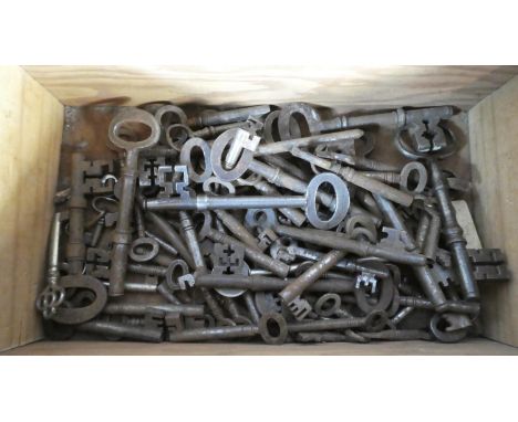 A Wooden Box Containing Vintage Door Keys 