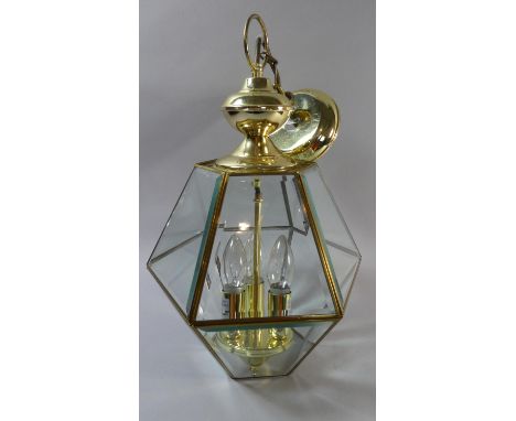 A Brass Hexagonal Ceiling Light Fitting, 45cm High 