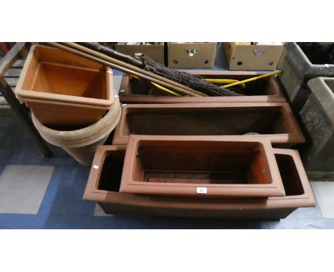 A Collection Rectangular Plastic Planters Together with Garden Tools, Patio Planter etc 