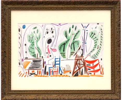 PABLO PICASSO 'Interior of Picasso's Villa', lithograph, printed by Mourlot Freres, 1959, 26cm x 42cm, framed and glazed. 
