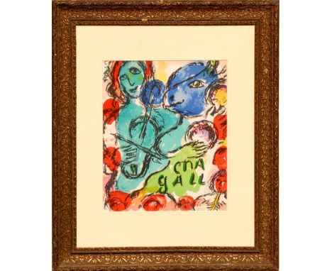 MARC CHAGALL 'The Violinist', original lithograph 1972, printed by Mourlot Freres, 33cm x 27cm, glazed and framed. 