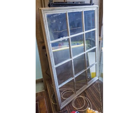 WALL MIRROR, in a distressed grey astragal frame, 95cm x 131cm H. (To be sold on behalf of Salvation Army)