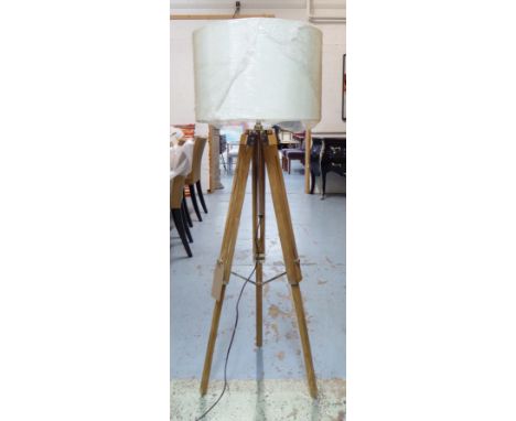 VINTAGE INSPIRED TRIPOD FLOOR LAMP, with ivory shade, 170cm H.