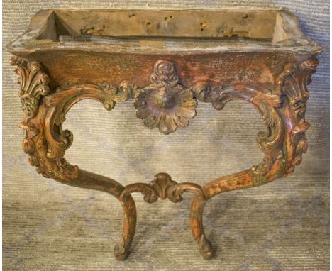 CONSOLE TABLE BASE, mid 19th century, Danish, traces of giltwood with shell frieze and cabriole legs (top lacking), 76cm H x 