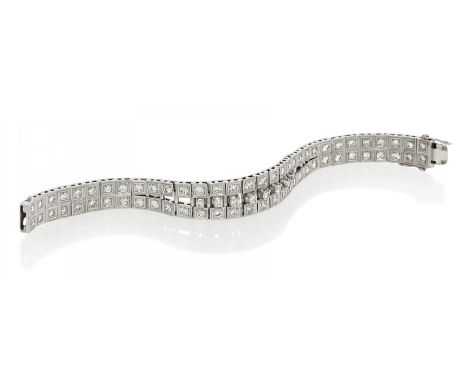 DIAMANT-ARMBAND. Herkunft: Deutschland. Datierung: Um 1950. Material: 585/- Weißgold, Punze. Gesamtgewicht: ca. 54,0 g. Maße: