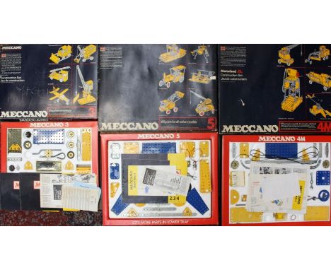 Meccano: A boxed Meccano Set 3, 4M and 5, completeness unknown; together with a boxed Plastic Meccano Set 100; a boxed Airfix