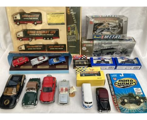 Diecast: A collection of assorted vehicles by Corgi, Revell, Dinky etc. To include: Eddie Stobart Set, British Army Bedford M