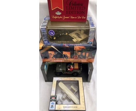 Diecast: A collection of assorted diecast vehicles to include: Laurel and Hardy driving US Army Jeep, (no box), Matchbox Yest