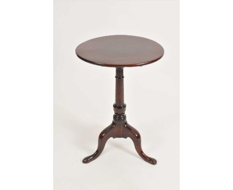 A small 19 th century mahogany snap-top occasional table, 69 cm high, 47 cm di, together with a small 19 th century box commo