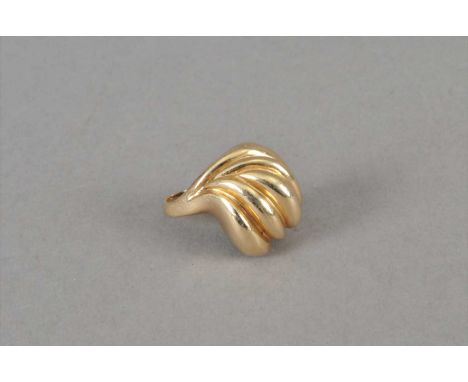 A stylised yellow metal dress ring, stamped '14k', ring size H, weight approx 10.4g