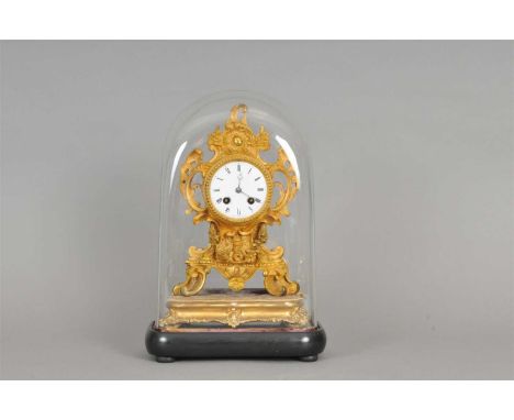 A mid 19th Century Achille Brocot and Delettrez of Paris ormolu cased mantel clock, the white 7 cm enamelled dial populated w