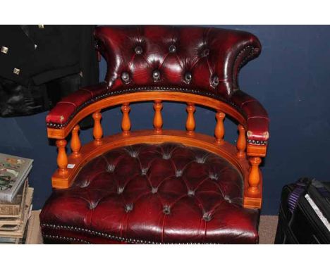RED LEATHER BUTTON BACKED STUDY CHAIR