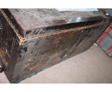 LEATHER AND BRASS BOUND TRUNK