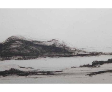 LOT OF THREE LANDSCAPE INTAGLIO PRINTSincluding two etchings with drypoint depicting 'From the Lodge of Oig, Isle of Lewis' a