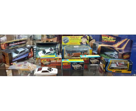 SHELF LOT OF COLLECTABLE MODEL CARS TO INCLUDE 007, BACK TO THE FUTURE AND YELLOW SUBMARINE 