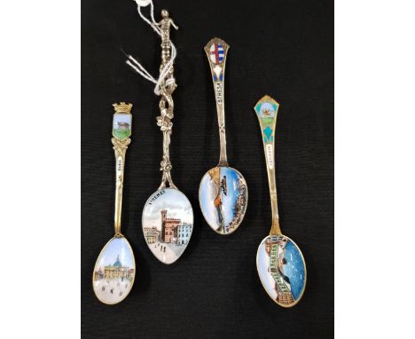 4 SILVER AND HAND PAINTED ENAMEL SPOONS (43.6G) 