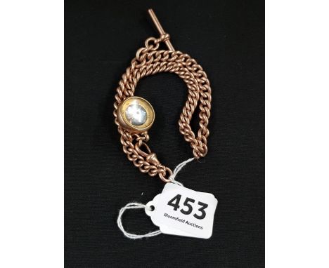 ANTIQUE 9 CARAT ROSE GOLD ALBERT CHAIN WITH 9 CARAT GOLD CASED COMPASS 63.6G 