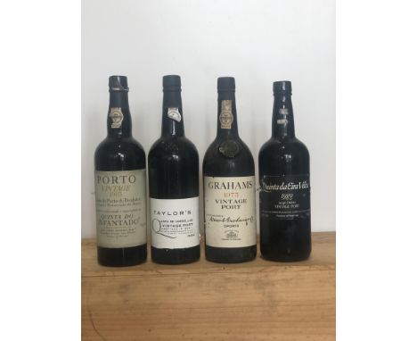 4 Bottles Mixed Lot Single Quinta and 'Main House' Vintage Ports comprising : 1 bottle Graham's Vintage port 1975 (b/n), 1 bo