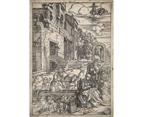 Albrecht Dürer1471 Nürnberg - 1528 ebendaAufenthalt in Ägypten(Aus dem Marienleben). R. u. im Stock monogrammiert. Holzschnit