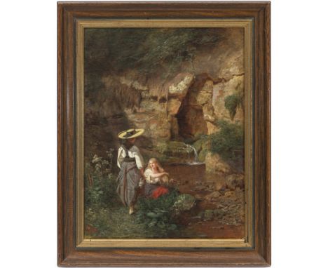 Ferdinand Keller1842 Karlsruhe - 1922 Baden-BadenMädchen an der Quelle (Berner Oberland)L. u. monogrammiert (ligiert) und 186