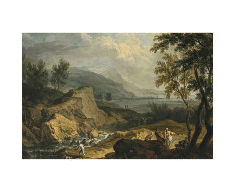 Franz Joachim Beich1665 Ravensburg - 1748 MünchenFelsige Landschaft mit FigurenstaffageIm Hintergrund ein See und Gebirge. R.