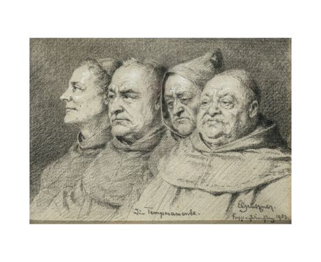 Eduard von Grützner1846 Großkarlowitz b. Neisse - 1925 München"Die Temperamente"M. u. betitelt, r. u. signiert und datiert "F