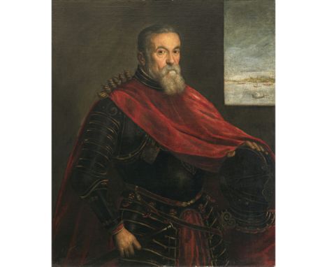 Venezianisch 2. Hälfte 16. Jh.Bildnis eines AdmiralsHalbfigur nach rechts. Ausblick auf Hafenlandschaft. Rücks. r. u. bezeich