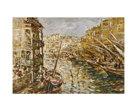 Julius Seyler1873 München - 1955 ebendaFischerboote im Hafen(Südfrankreich?). R. u. signiert. Öl auf  Karton. 71 x 101 cm. Ra