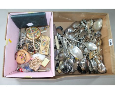 Part set of drawing instruments and a quantity of cutlery, costume jewellery and other items.