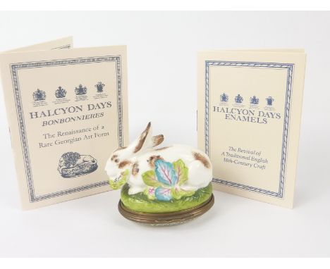 Halcyon Days enamel bonbonniere in the form of a miniature Chelsea porcelain rabbit tureen in the V. & A. collection, 5.7cm w