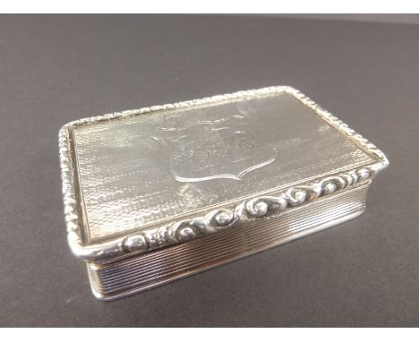 Silver snuff box, rectangular, engraved with reeded sides by Edward Smith, Birmingham, 1840, 76mm wide.   Condition Report.  