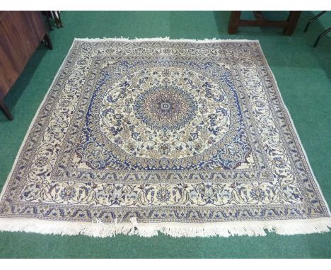 Modern Iranian carpet / rug from Nain w/s province, wool / cotton 198cm x 195cm.   Condition Report.  No obvious faults or re