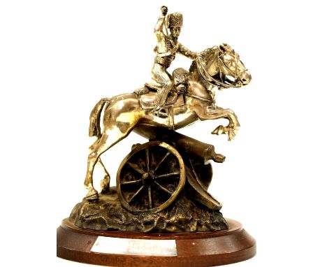 Silver plated Charge of the Light Brigade figurine with horse and cannon unsigned, H: 20 cm. P&amp;P Group 2 (£18+VAT for the