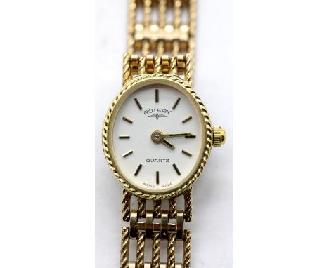 9ct gold ladies Rotary wristwatch on a 9ct gold bracelet. Total weight 15.1g. P&amp;P Group 1 (£14+VAT for the first lot and 