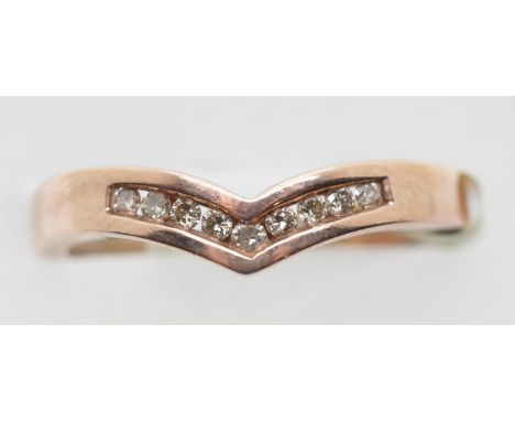 Ladies 9ct rose gold diamond wishbone ring. P&amp;P Group 1 (£14+VAT for the first lot and £1+VAT for subsequent lots) 