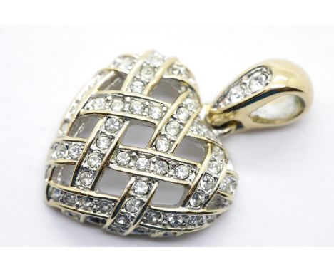 Diamond and unmarked but presumed high carat gold lattice heart pendant W: 22 mm 6.1g  P&amp;P Group 1 (£14+VAT for the first