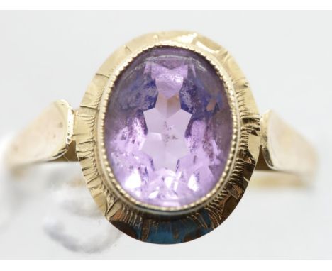 9ct gold faceted amethyst ring size Q 3.0g. P&amp;P Group 1 (£14+VAT for the first lot and £1+VAT for subsequent lots) 