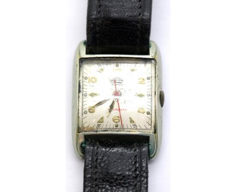 Military type Rocar 15 jewel mechanical wristwatch on a leather strap. P&P Group 1 (£14+VAT for the first lot and £1+VAT for 