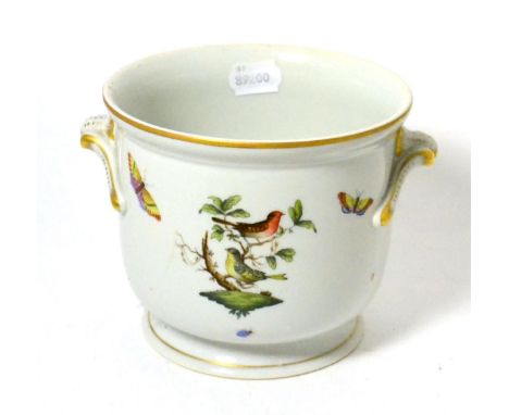 A Herend porcelain cache pot decorated with birds and butterflies 