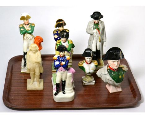 Eight various ceramic and alabaster depictions of Napoleon Bonaparte 