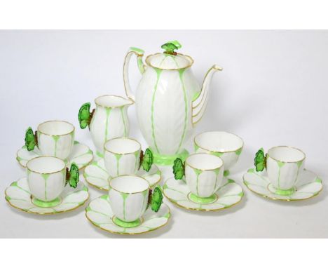 A six piece Butterfly pattern Aynsley coffee service comprising of six cups and saucers, milk jug, sugar bowl and coffee pot 