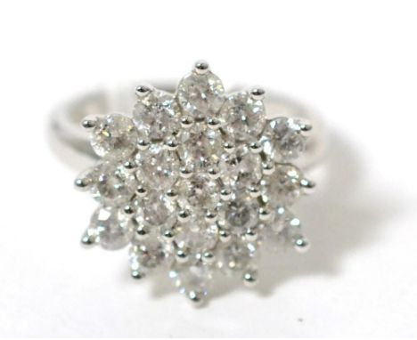 A 9 carat white gold diamond cluster ring, total diamond weight 2.50 carat, finger size N1/25.8g
