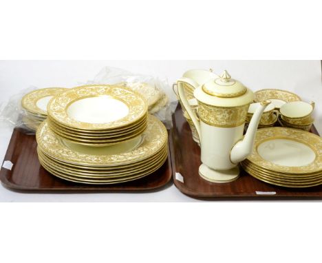A Royal Worcester embassy pattern part dinner, coffee and tea service including eight dinner plates, coffee pot etc, some sti