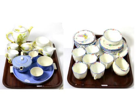 A Shelley tea service; a Paragon tea service; and a Poole pottery Art Deco tea set with tray 